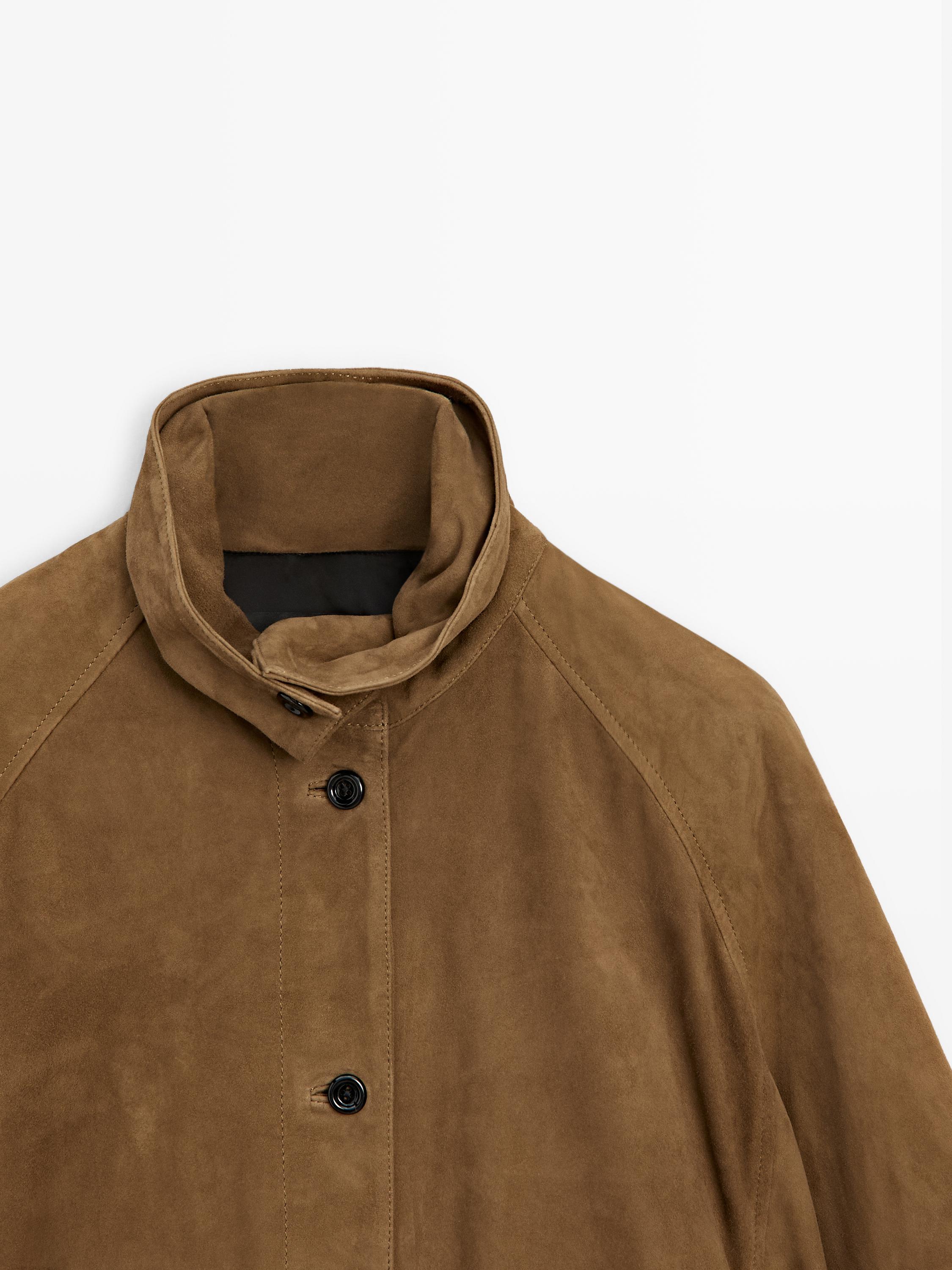 Veste bomber courte en cuir effet daim